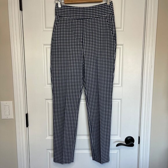 Zara Woman Gingham High Waisted Ankle Pants Size 4 Pockets Trousers Navy White - Picture 2 of 10